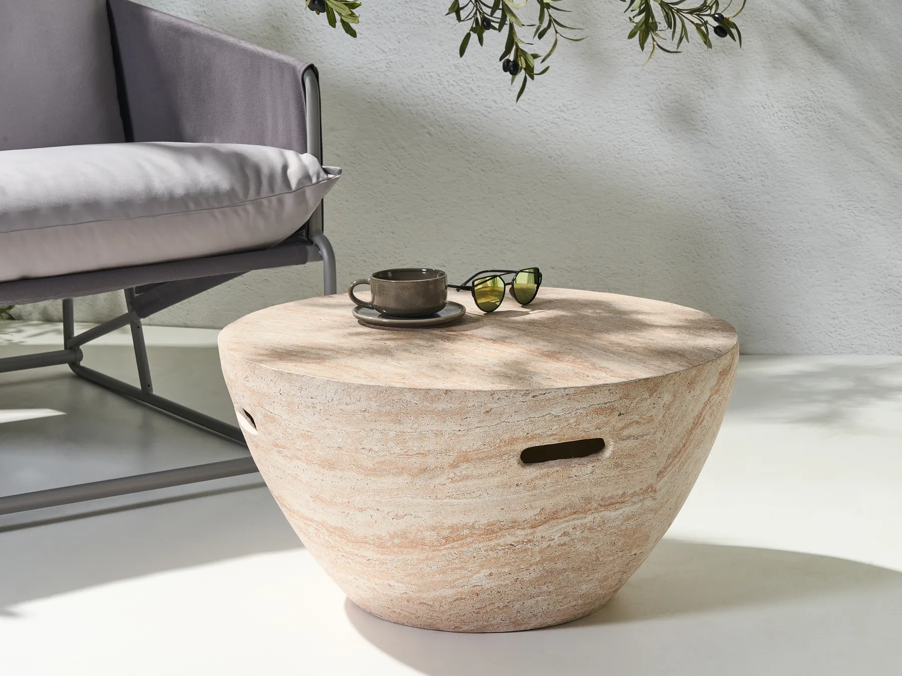 Coffee Table VICARELLO 68 cm 68 cm Travertine Effect_1007433