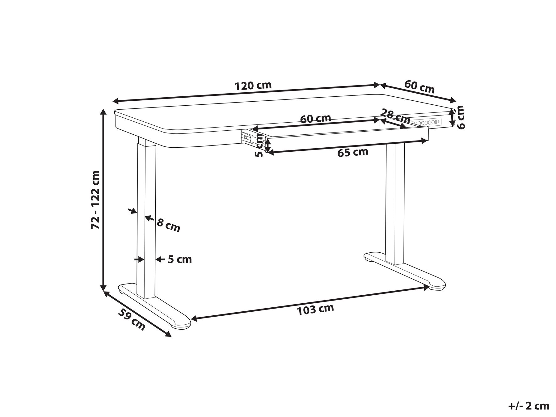 Elektriskt höj- och sänkbart skrivbord KENLY 120 cm 60 cm med USB-port Svart_840262