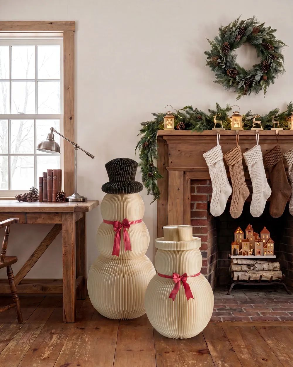Set med 2 julpynt KLARALVEN 90/124 cm Snögubbe Beige_1084839