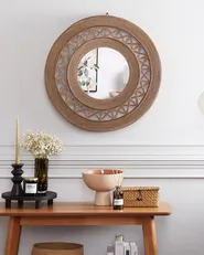 Wall Mirror CACOMA 62 cm 62 cm Bamboo Brown_1079779