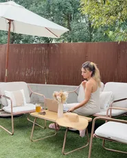 Garden Lounge Set with Table 4 Seater CALASCIO Metal Light Beige_1085736