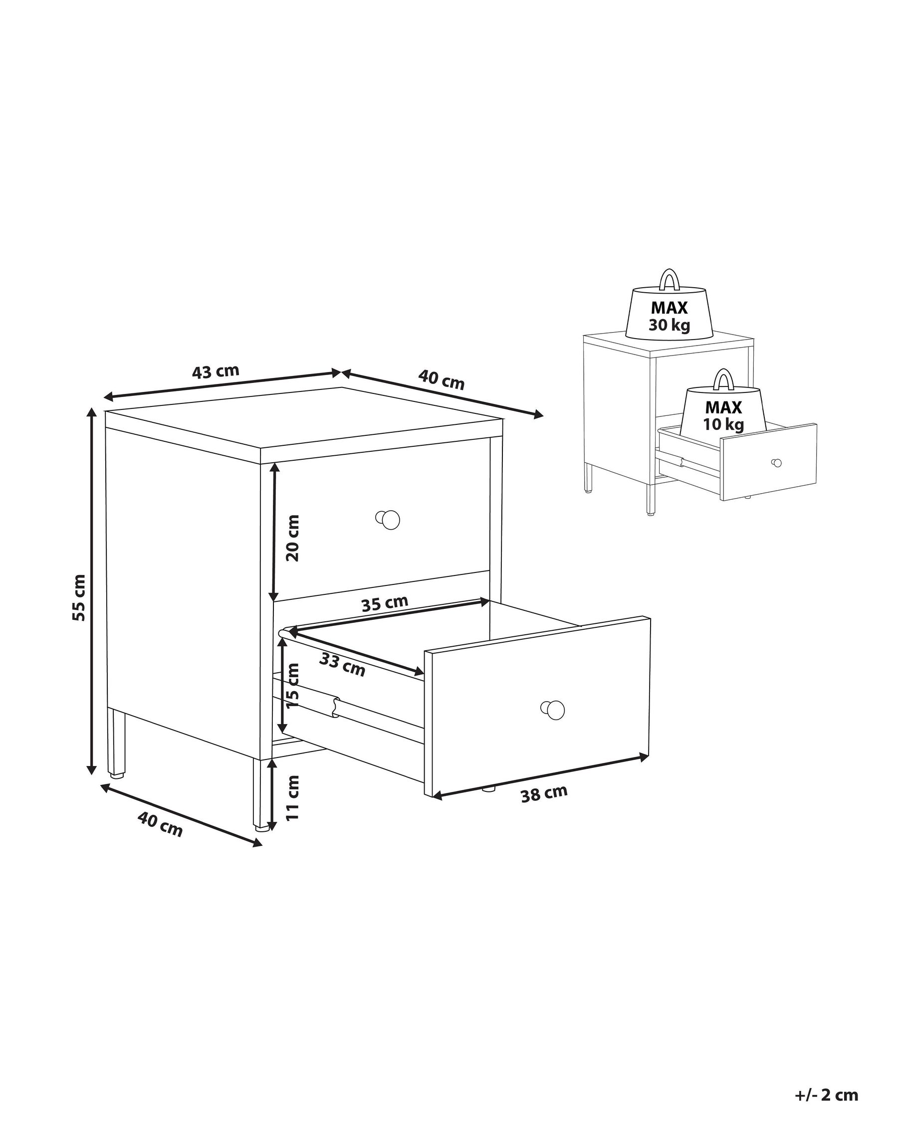 2 Drawer Bedside Table KYLEA Metal Light Beige_1053238