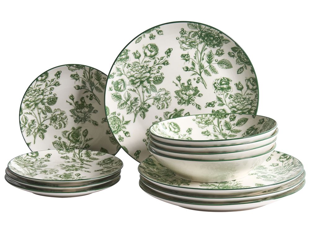 Set of 12 Dinnerware BASIL Porcelain Green