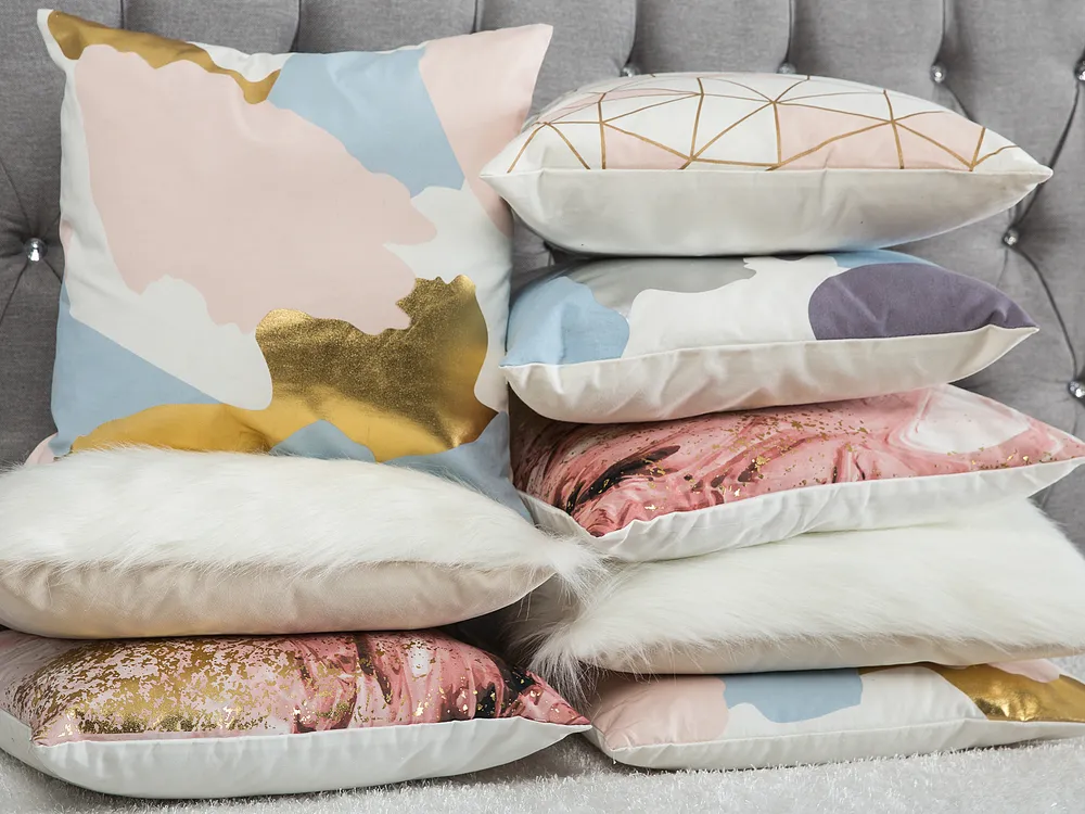 Set of 2 Decorative Cushions IXIA 45 x 45 cm Cotton Pink Abstract Pattern