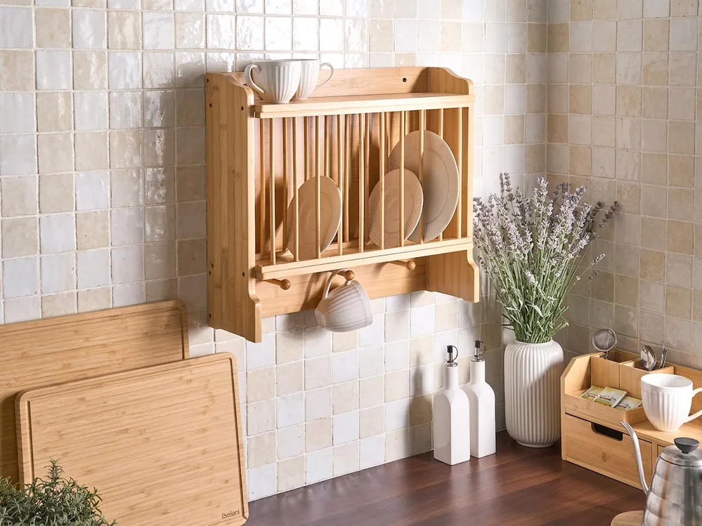 Wall-Mounted Dish Rack MADELEINE Bamboo Light Brown
