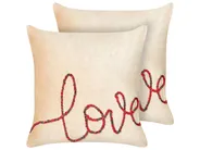Set of 2 Decorative Cushions ROTALA 45 x 45 cm Cotton Beige Text_914127