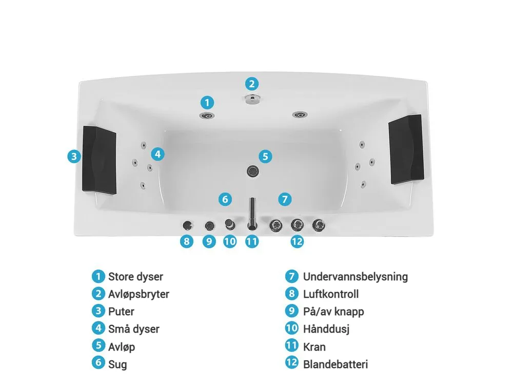Hjørneboblebad med LED MOOR 173 x 81 cm Hvit_782685