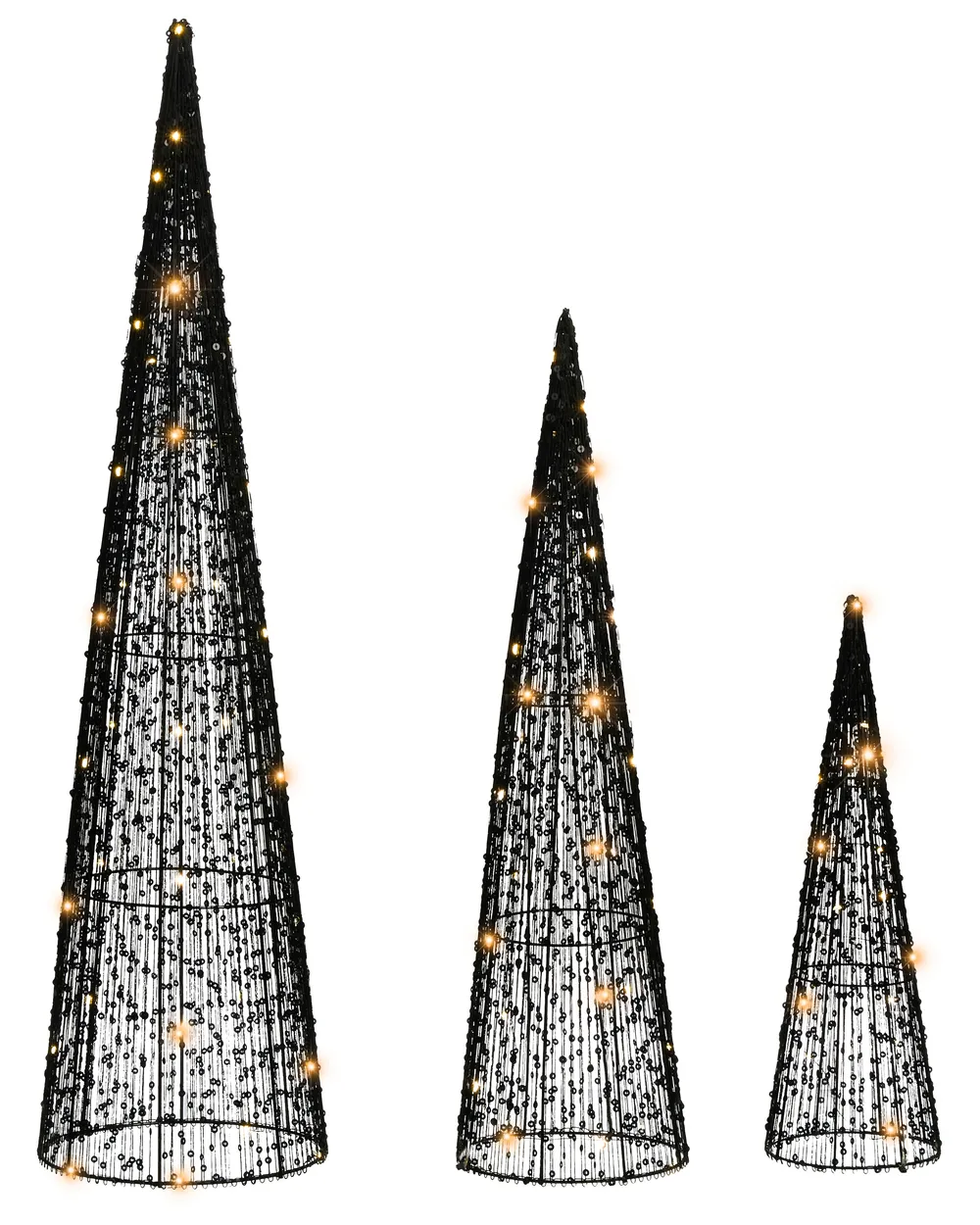 Set of 3 Christmas Decorations LED VEJLESO 40/60/80 cm Christmas Tree Black