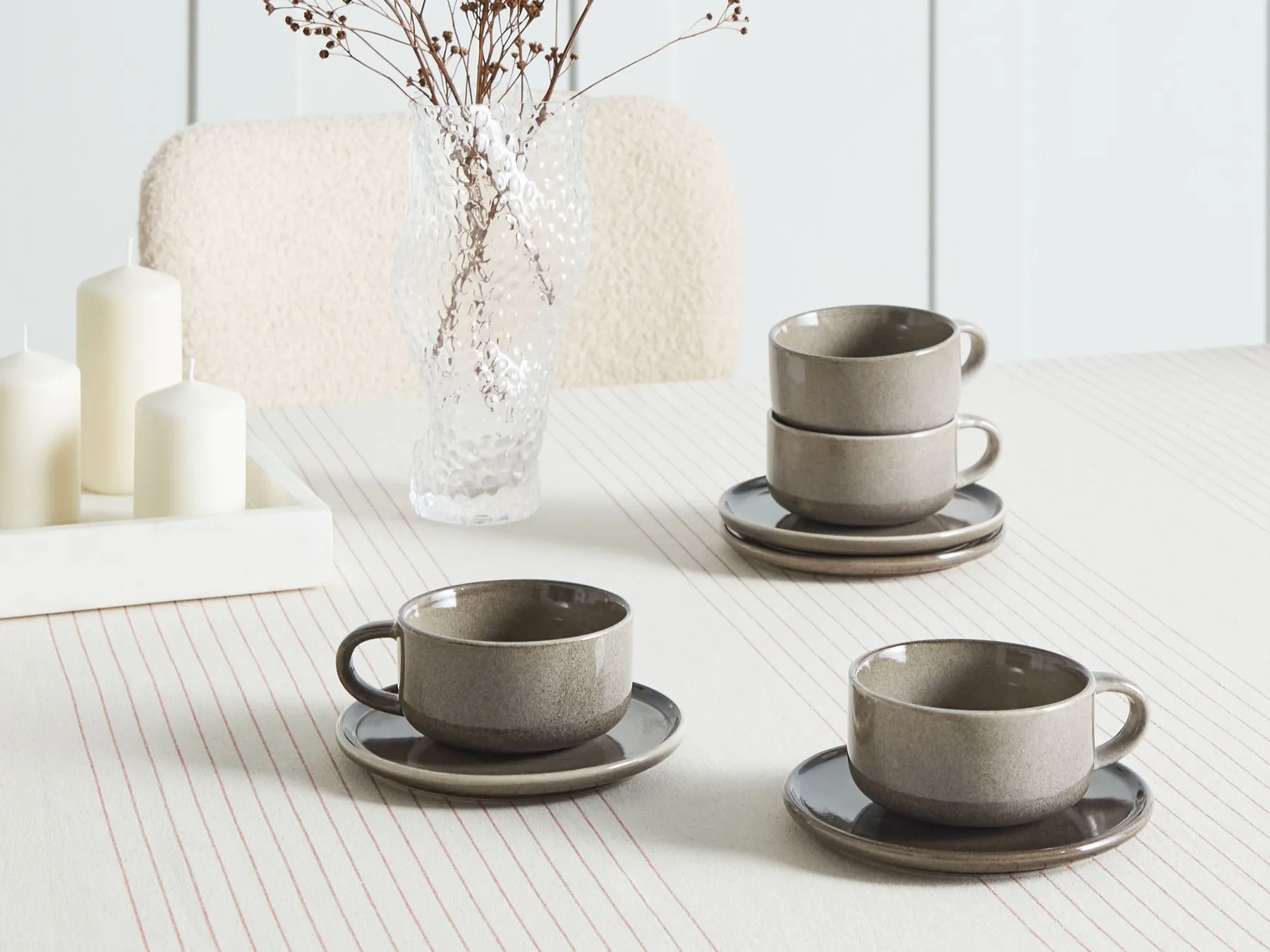 Set of 8 Cups with Saucers COSTMARY Stoneware Grey_986467