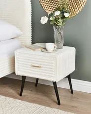 1 Drawer Bedside Table FLAYAT Corduroy Off-White_968047