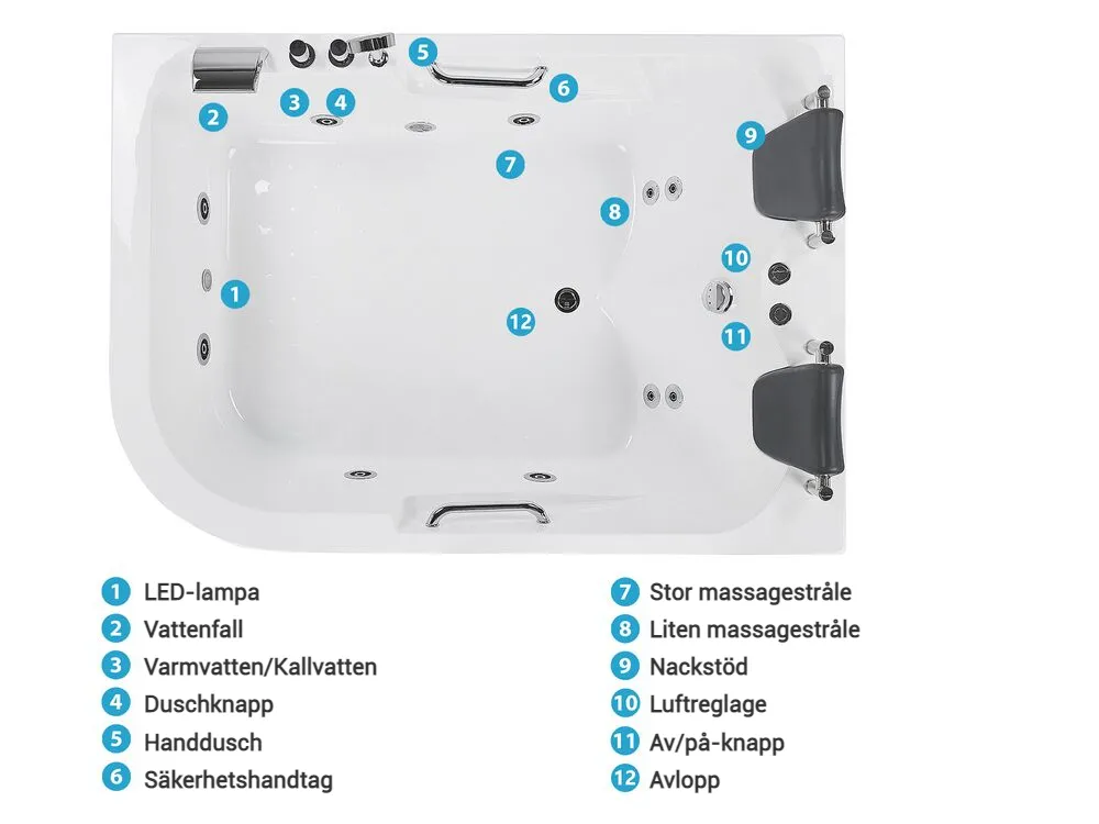 Hörnbubbelbadkar med LED BAYAMO 1700 x 1200 mm Vit Vänstervänd_821992