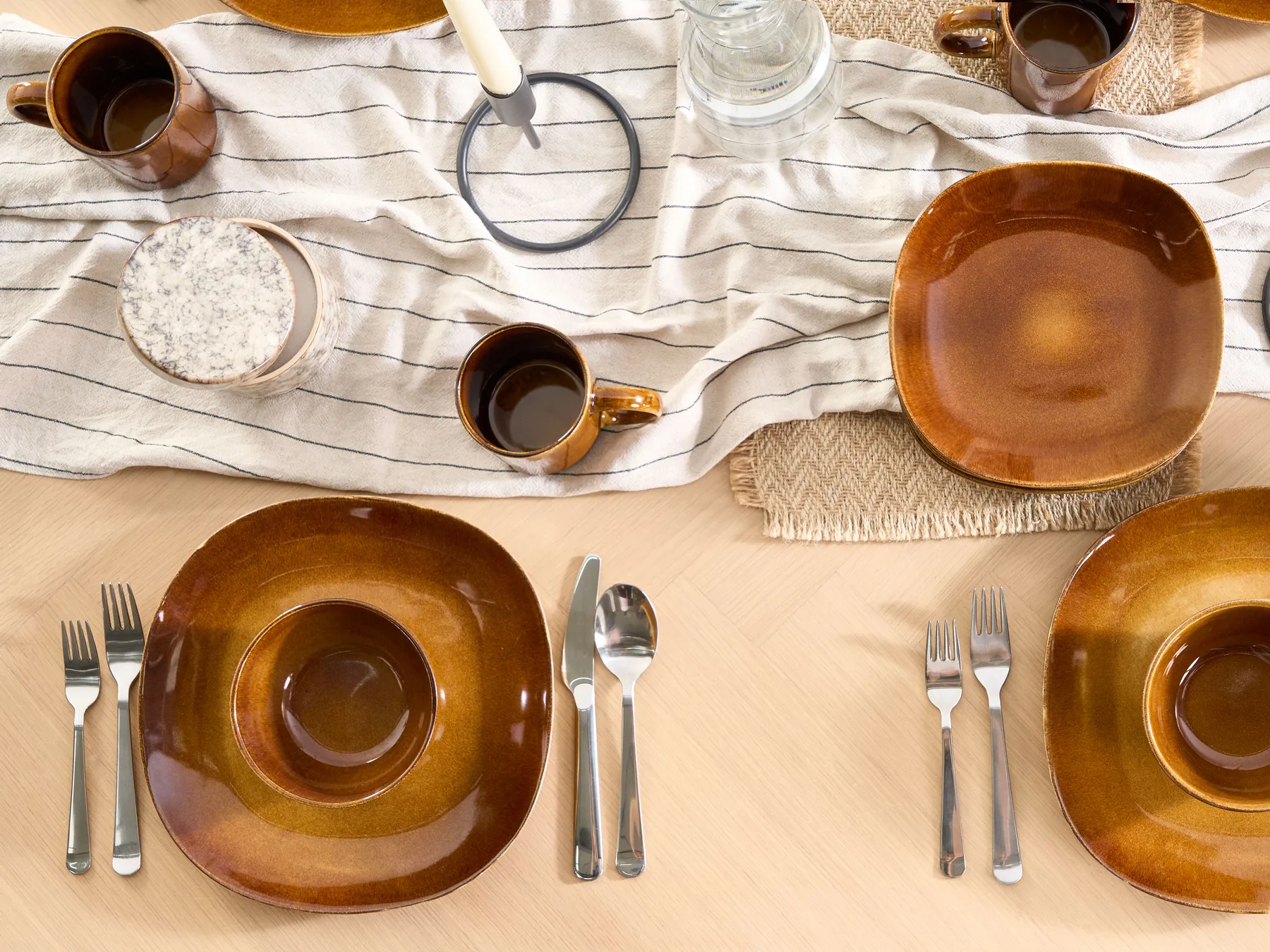 Set of 16 Dinnerware TURMERIC Stoneware Golden Brown_863161