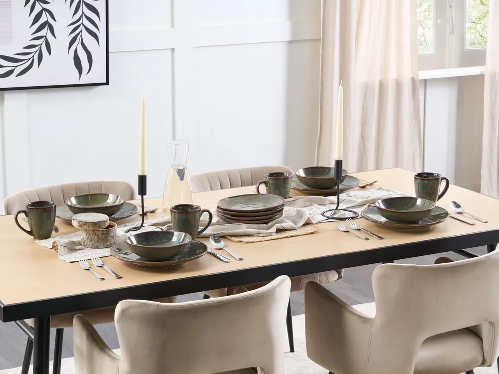 Set med 16 matserviser THYME Stengods Mörkgrön_863181