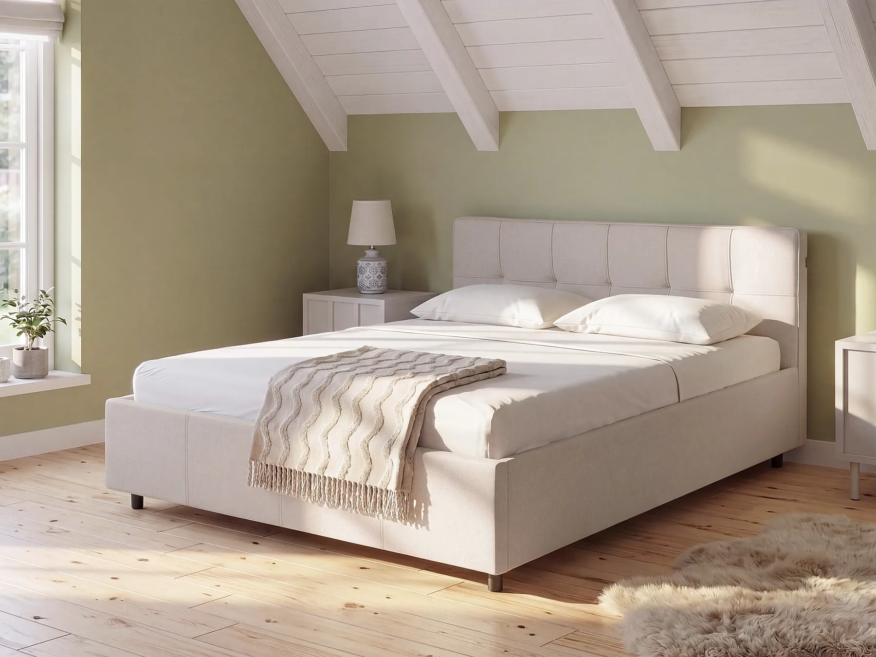 Seng med oppbevaring LAURESSES Lys beige 140 x 200 cm_1153484