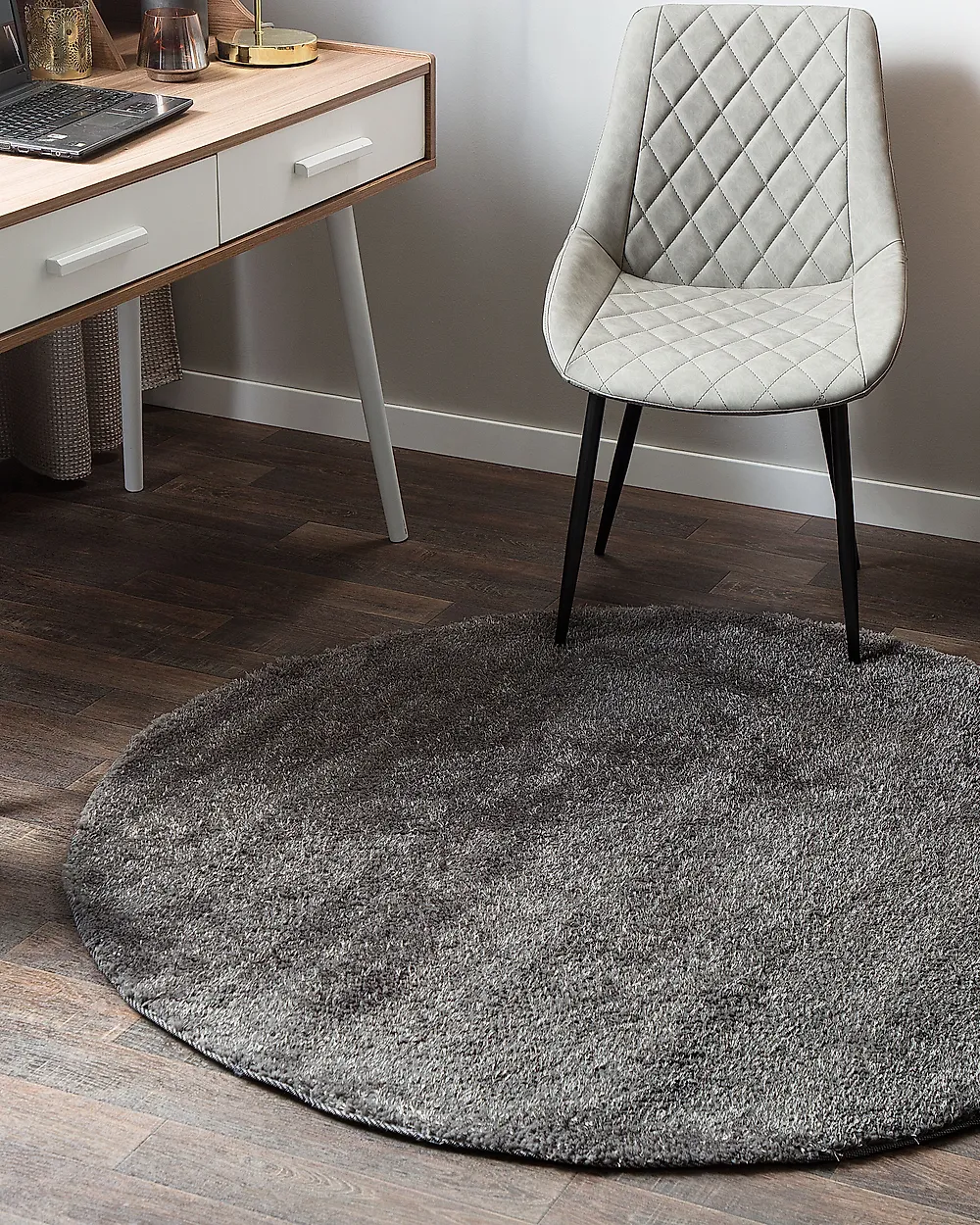 Matta med lång lugg DEMRE Mörkgrå ø 140 cm_1176001