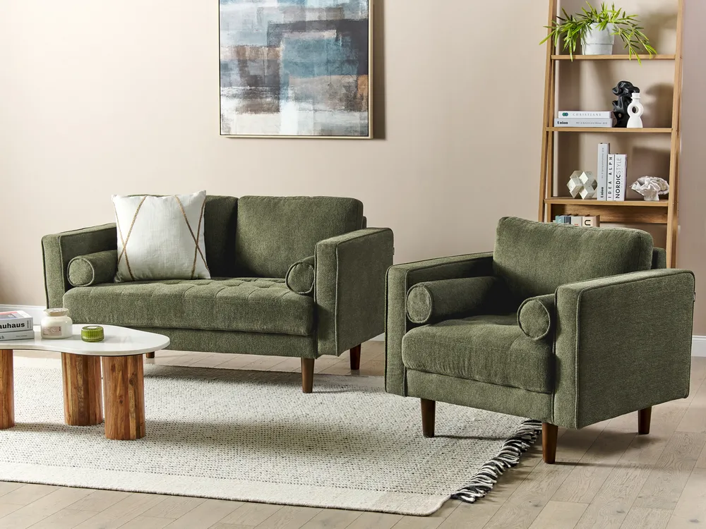 Living Room Set 3 Seater NURMO Fabric Dark Green
