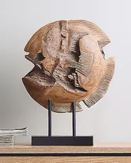 Dekorativ figur Fisk PLAICE FISH Teaktre Brun_879058