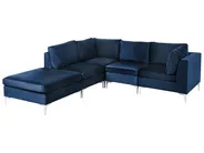 Modular Corner Sofa 4 Seater EVJA with Ottoman Velvet Navy Blue Right Hand_859961