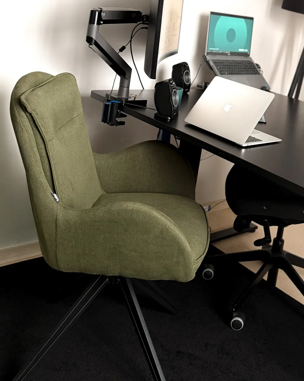 Set of 2 Dining Chairs Swivel AVELAR Fabric Dark Green_982640