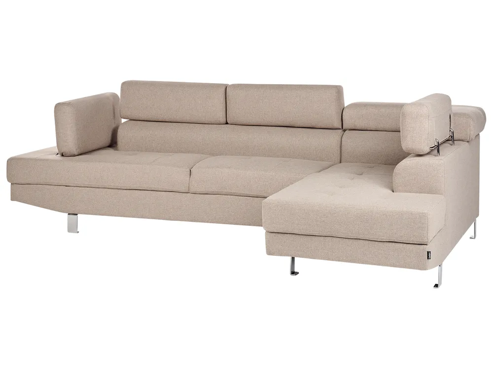 Corner Sofa 5 Seater NORREA Fabric Light Brown Left Hand_919480