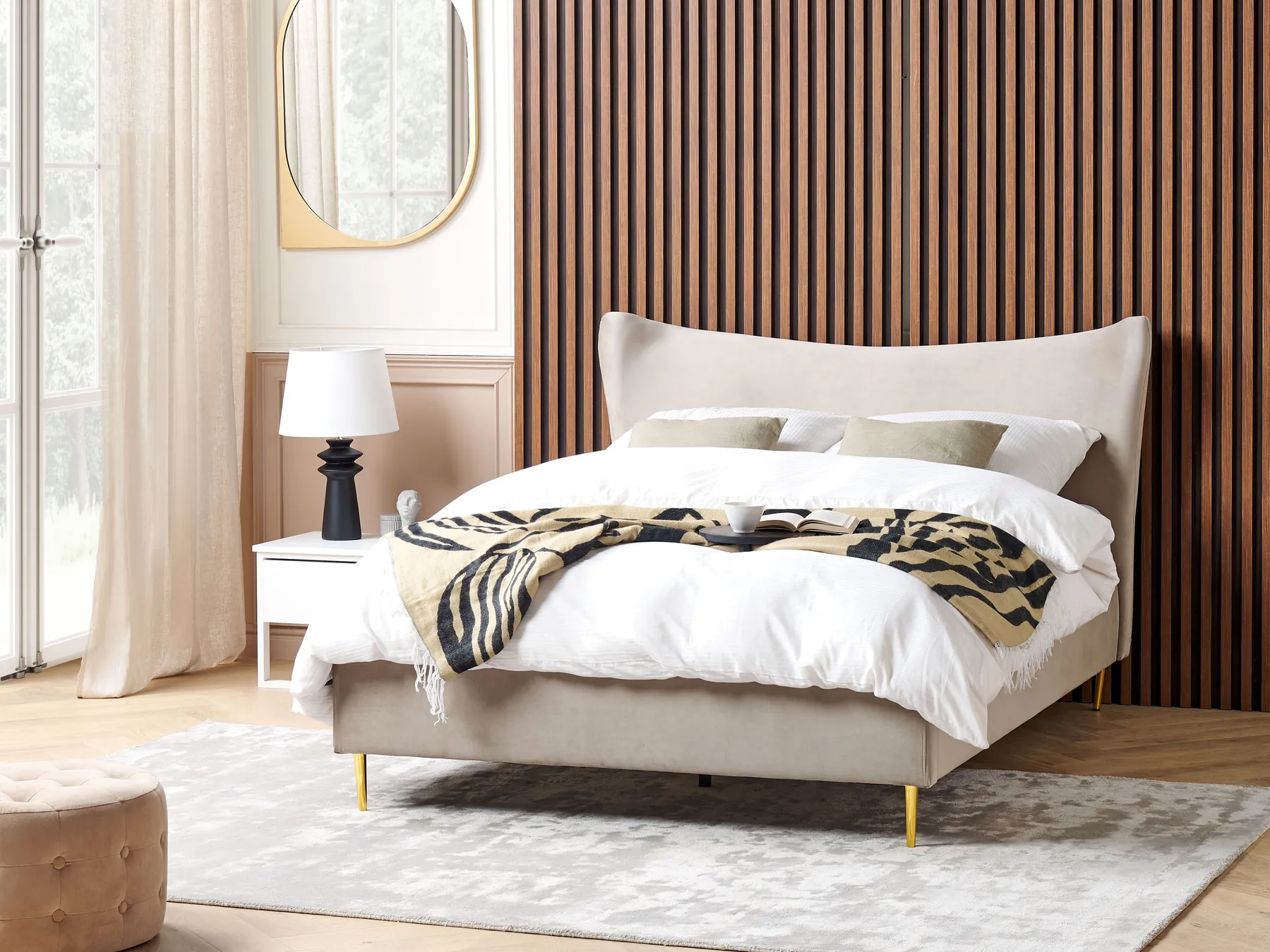 Bed Velvet CHALEIX 140 x 200 cm (EU Double) Taupe_844560
