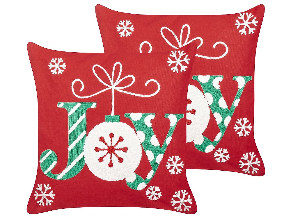 Set of 2 Decorative Cushions GINGERBREAD 45 x 45 cm Cotton Red Christmas Motif