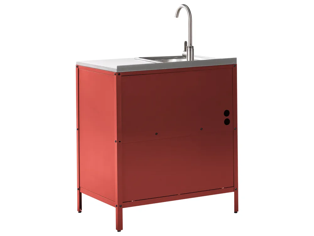 Outdoor Kitchen Cabinet with Sink VILAMA Red Metal_1054586