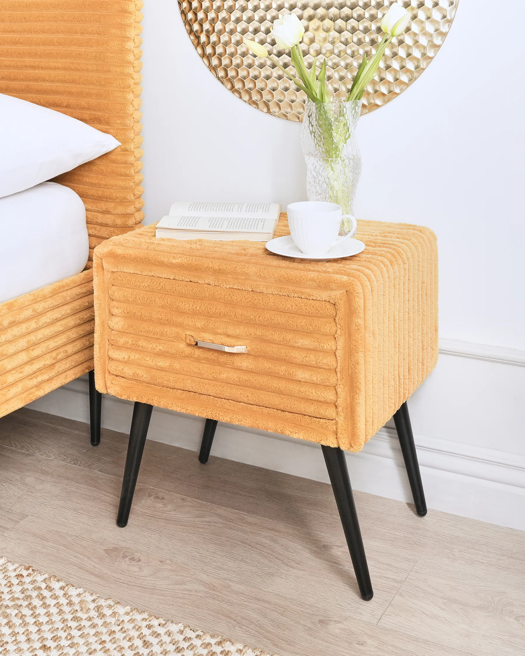 1 Drawer Bedside Table FLAYAT Corduroy Orange_967998