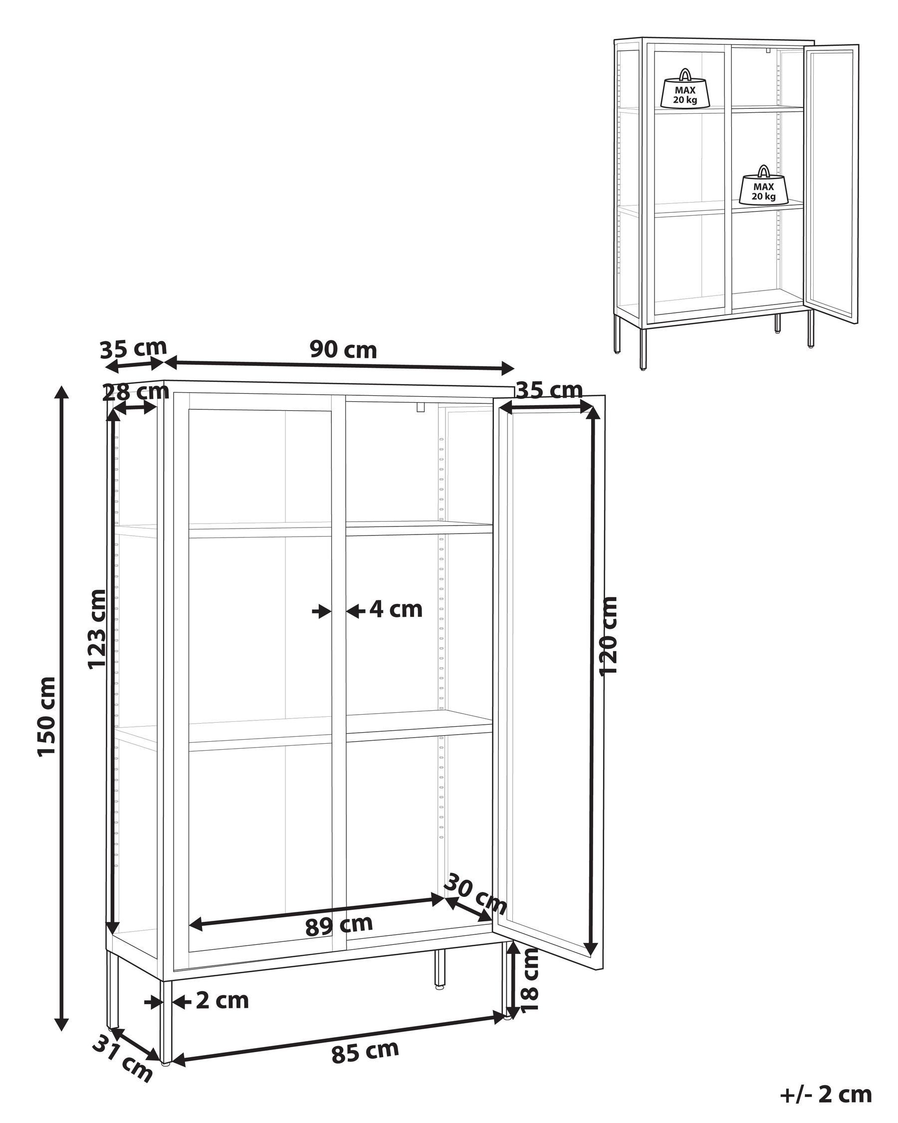 Vitrinskåp i glas NASH 90 cm Metall Ljusbeige_1091111