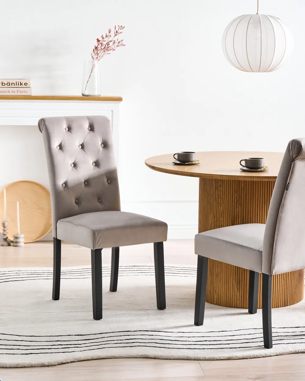 Set of 2 Dining Chairs VELVA Velvet Grey