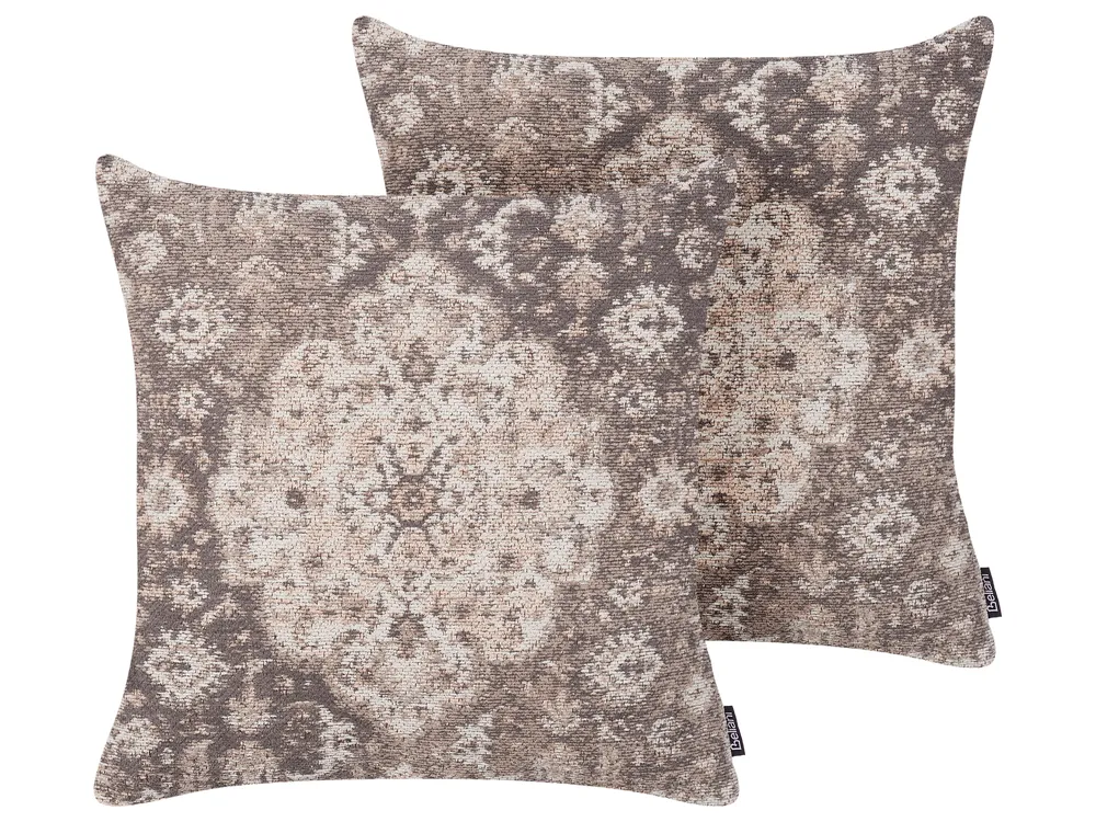 Set of 2 Decorative Cushions MIMISAL 45 x 45 cm Cotton Brown Oriental Pattern
