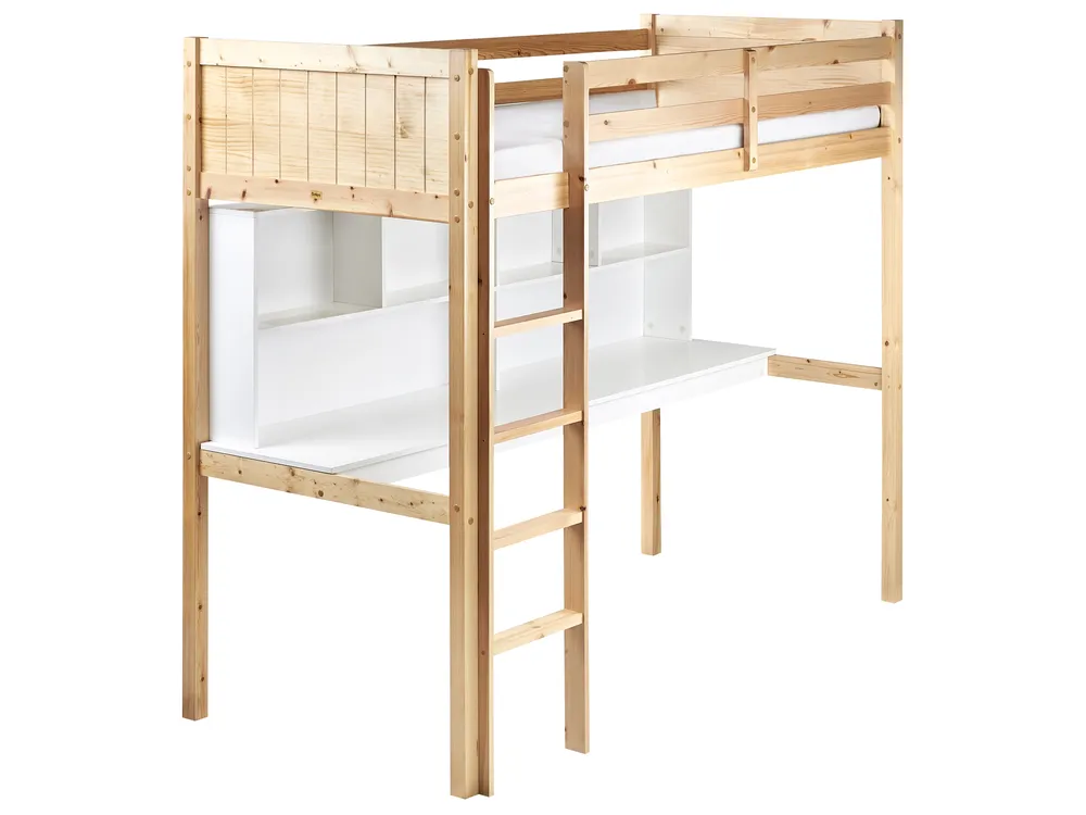 High Sleeper Bed with Desk Pine Wood FOUCAMONT 90 x 200 cm (EU Single) Light Brown