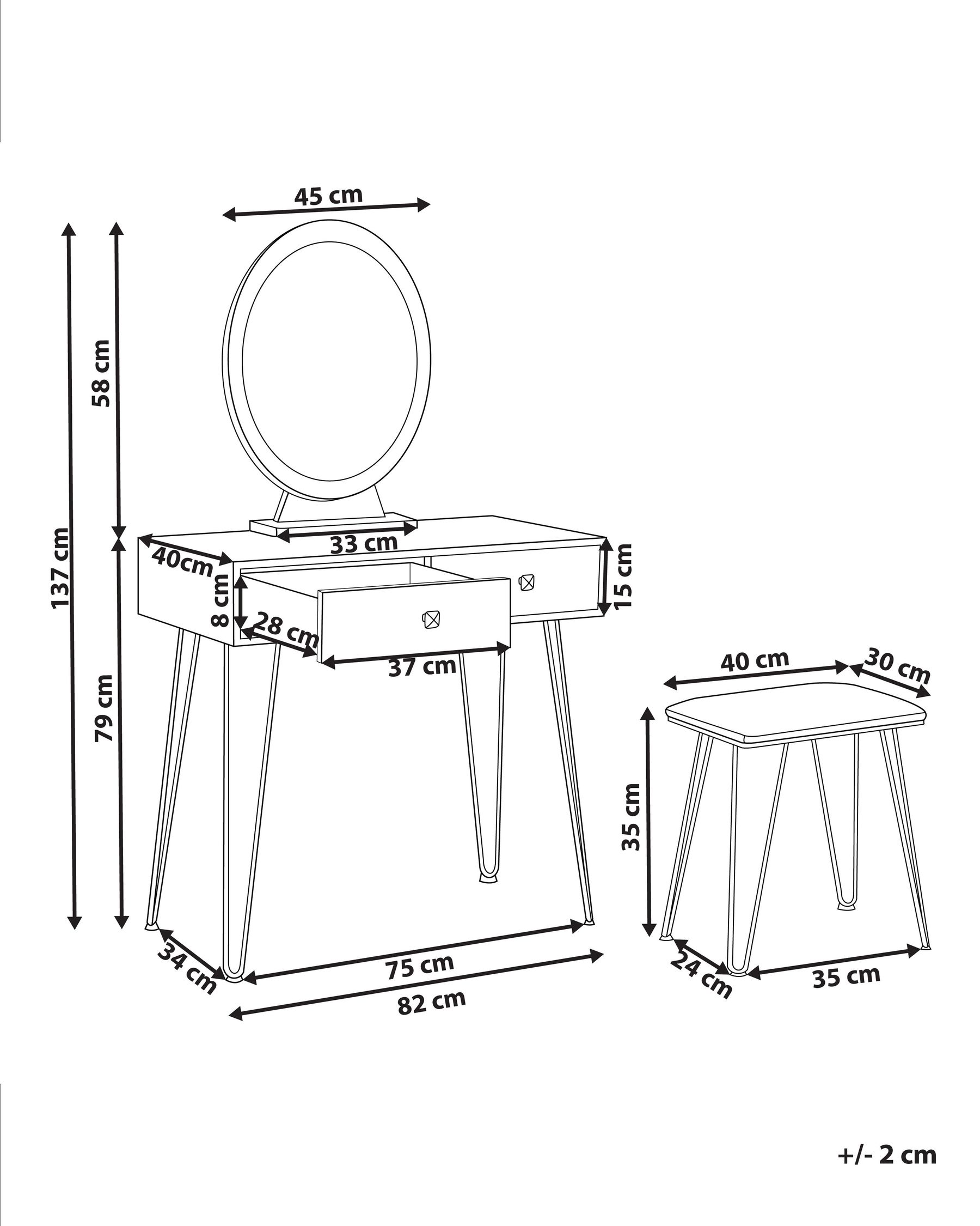Sminkbord med spegel och pall CAEN LED Vit_844970