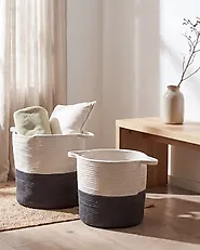 Set of 2 Baskets PAZHA Cotton Black_1178520
