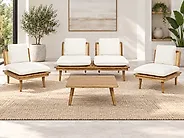 Garden Lounge Set with Table 4 Seater ACCADIA Certified Acacia Wood Light Beige_1183625