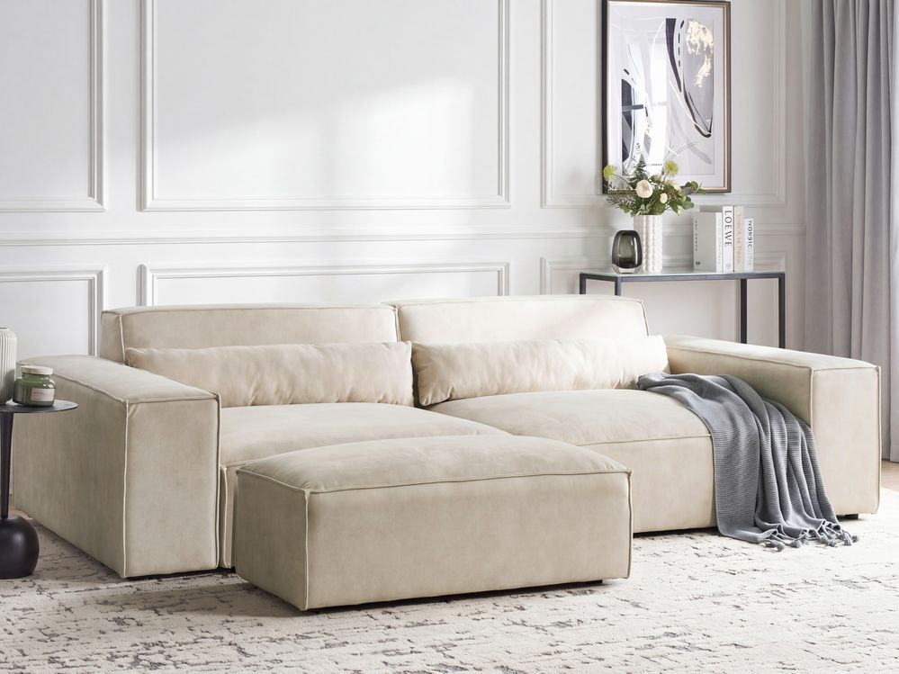 Modulsofa 2-seters HELLNAR med fotskammel Fløyel Lys beige