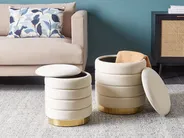 Set med 2 förvaringspuffar GARLAND Sammet Ljusbeige_928616