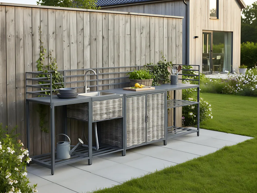 4 Piece Outdoor Kitchen Set with Sink MIRADOR Grey PE Rattan