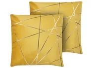 Set of 2 Decorative Cushions PINUS 45 x 45 cm Velvet Yellow Geometric Pattern_810598