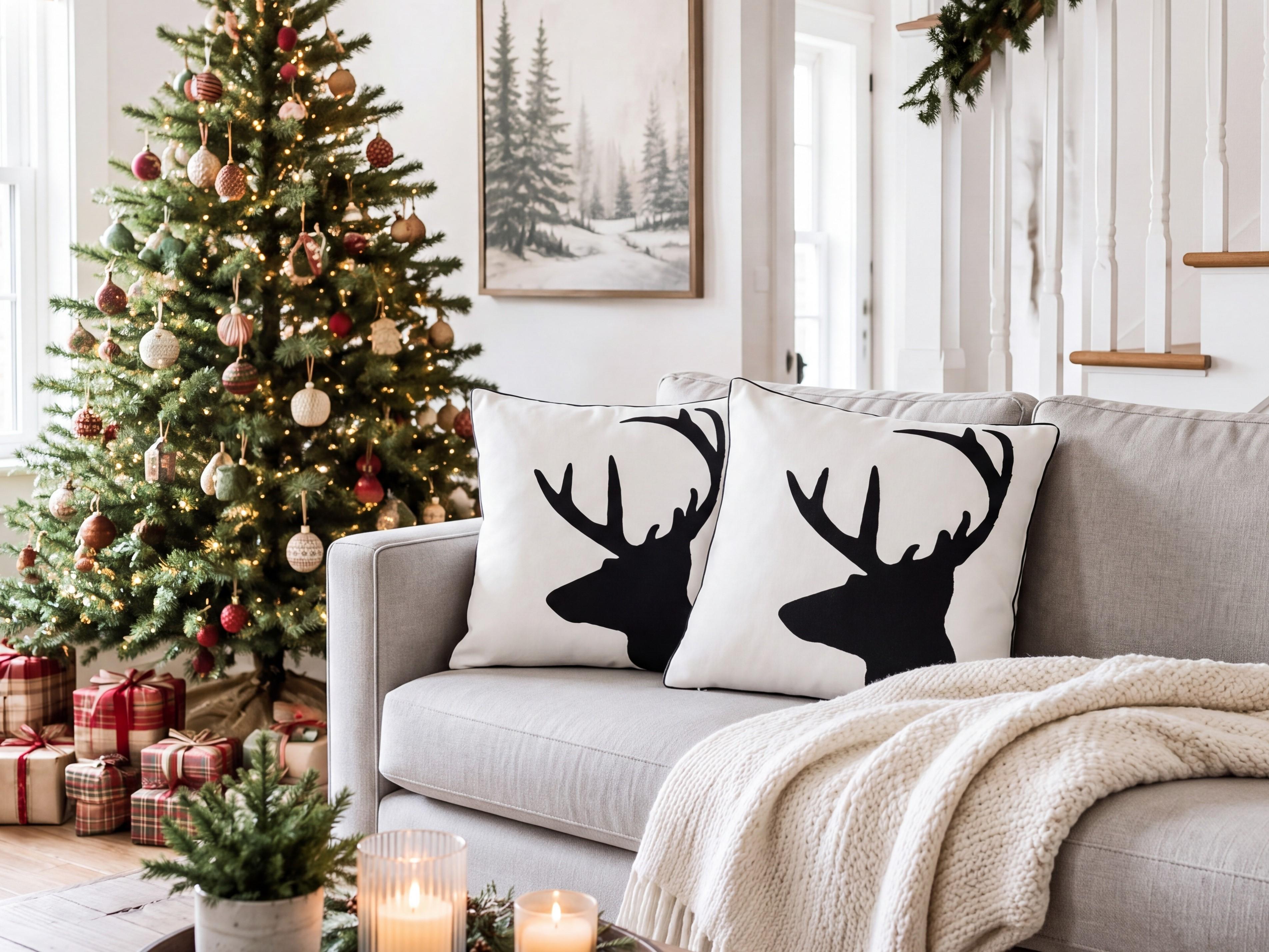 Set of 2 Decorative Cushions SHADRACK 45 x 45 cm Cotton White Christmas Motif