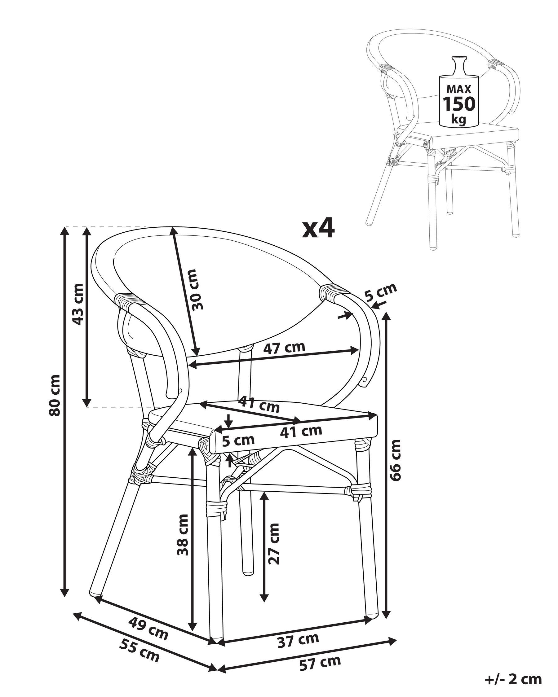 Set of 4 Garden Chairs CASPRI II Metal Grey_946605