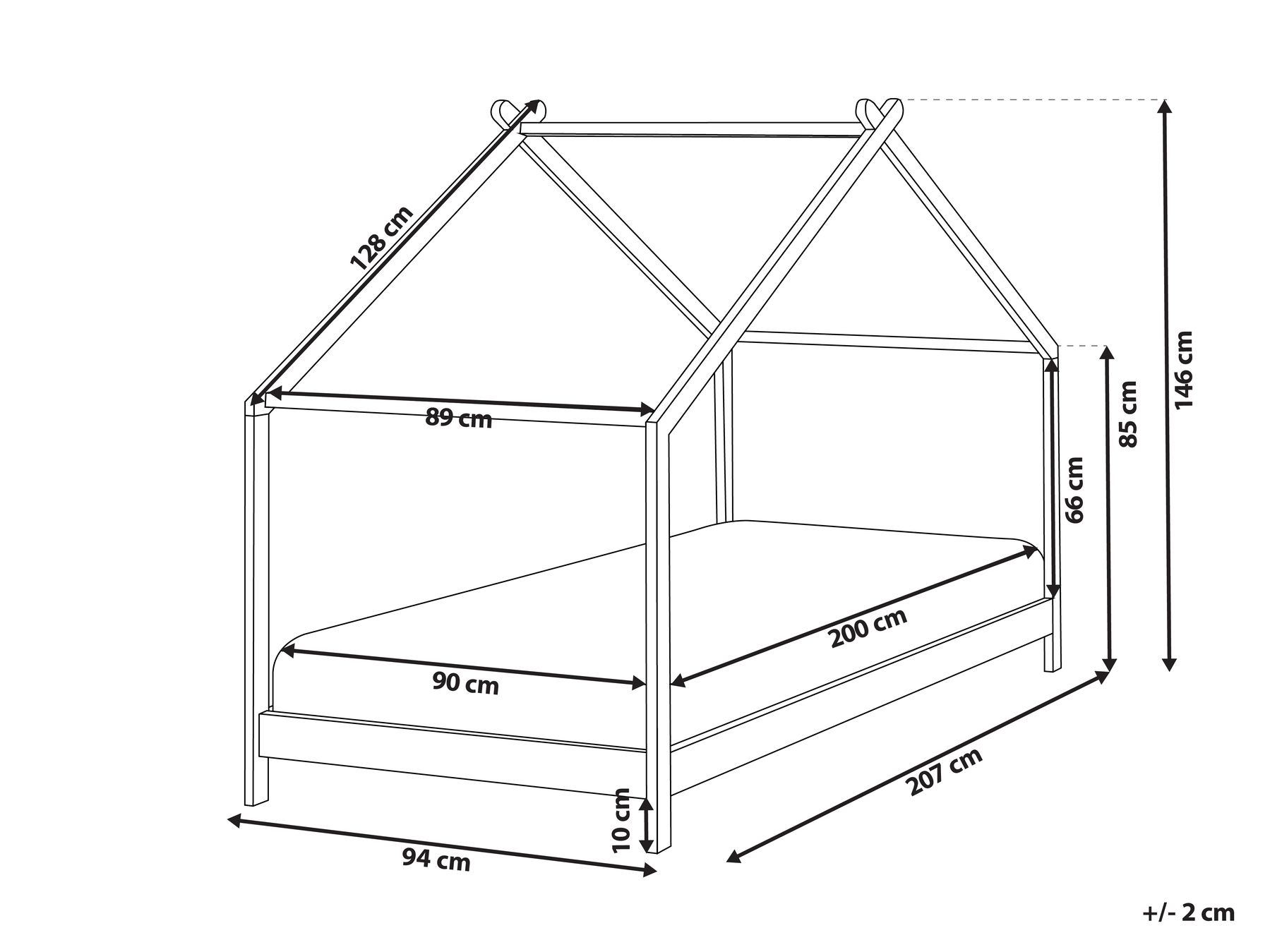 Barneseng Hus Furutre ORLU 90 x 200 cm Grå_913346
