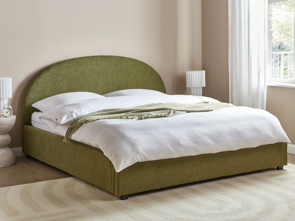 Ottoman Bed VAUCLUSE Boucle Olive Green 180 x 200 cm (EU Super King)