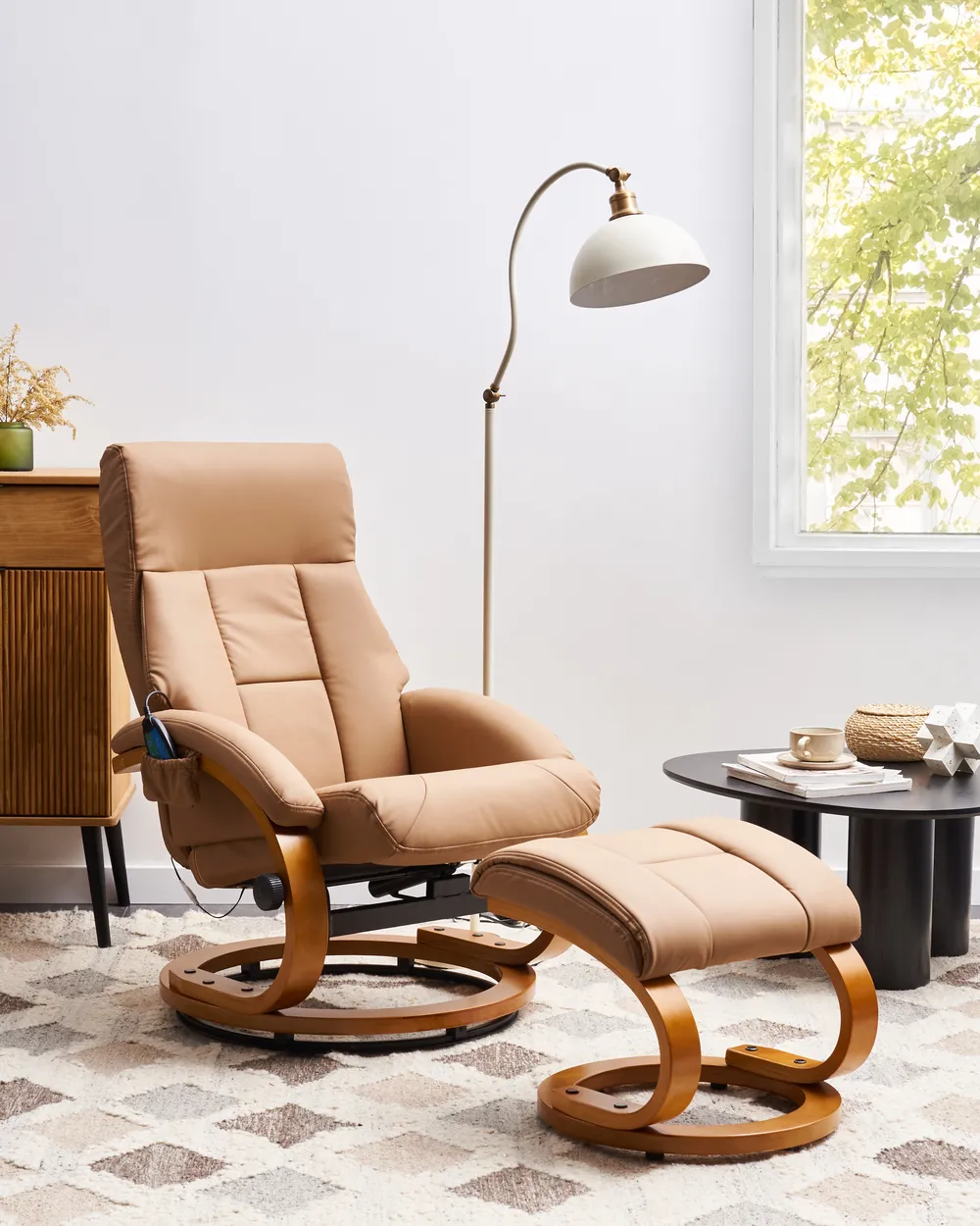 Massage Chair FORCE with Footstool Faux Leather Sand Beige