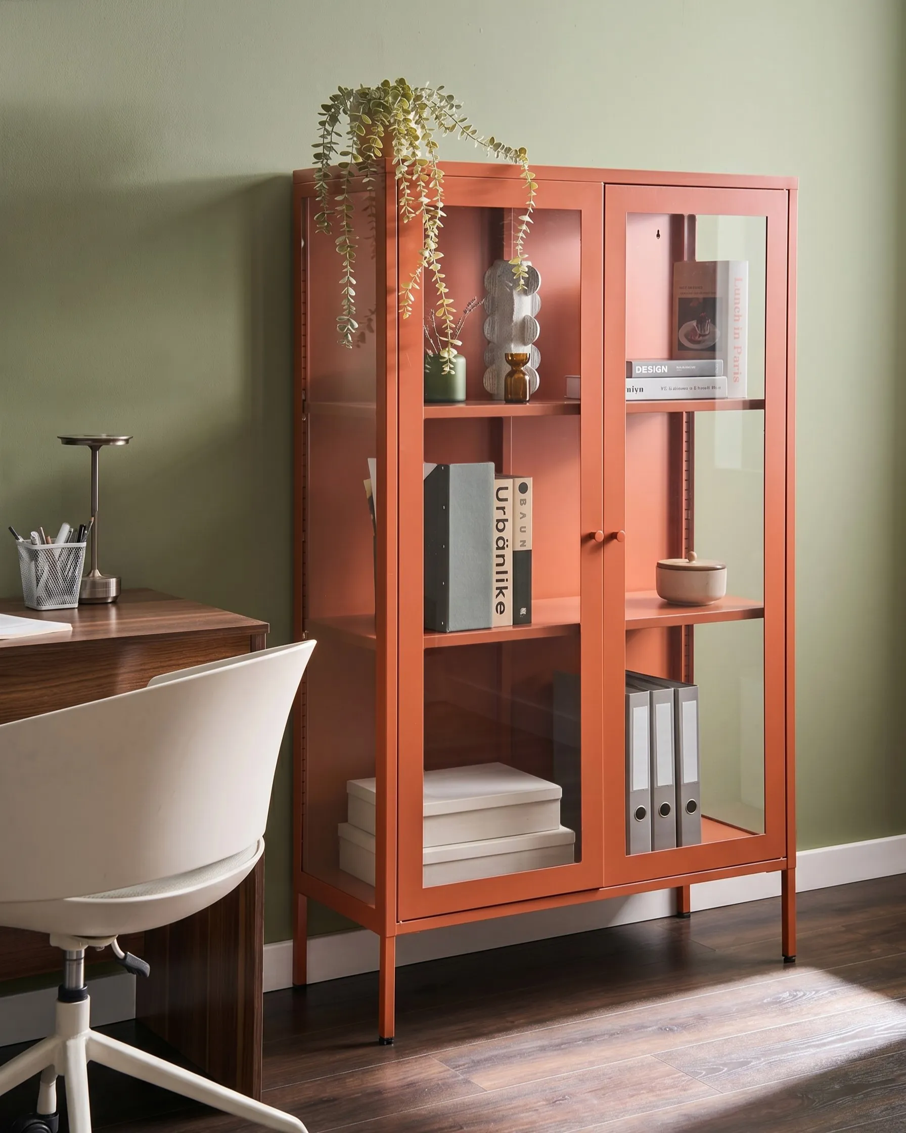 Glass Display Cabinet NASH 90 cm Metal Golden Brown_1091114