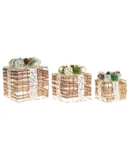 Set of 3 Christmas Decorations LED TISSO 20/25/30 cm Christmas Gifts Brown_1025147