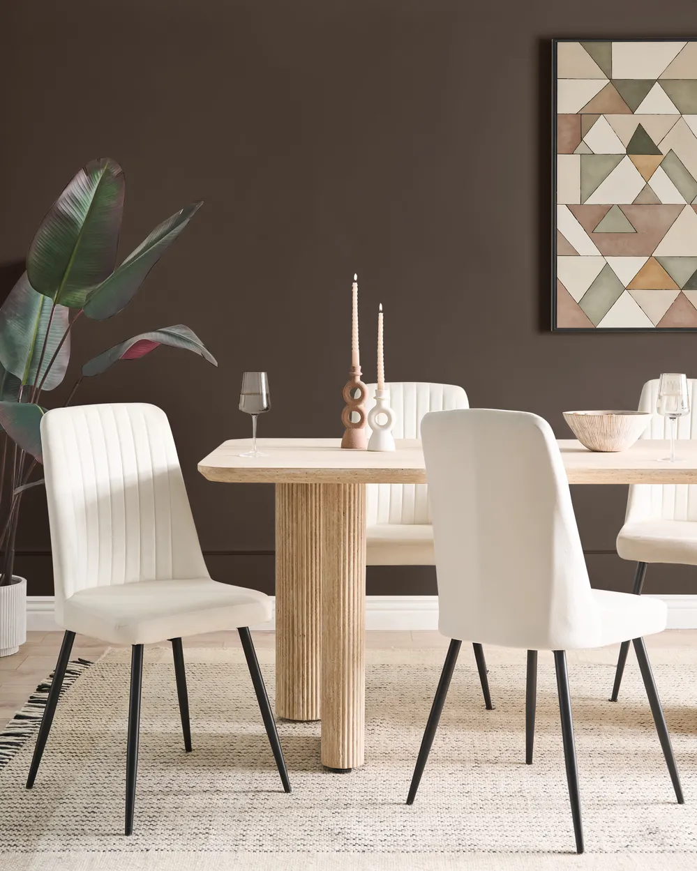 Set of 4 Dining Chairs KIRBY Velvet Off-White