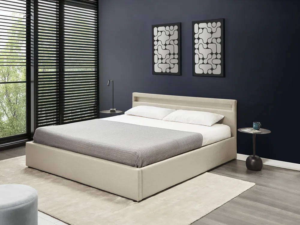 Ottoman Bed with LED ARMELLE Fabric Beige 180 x 200 cm (EU Super King)_998431