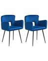 Set of 2 Dining Chairs SANILAC Velvet Navy Blue