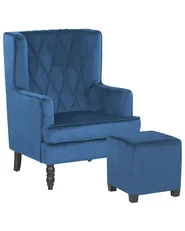 Armchair SANDSET with Footstool Velvet Dark Blue_776329